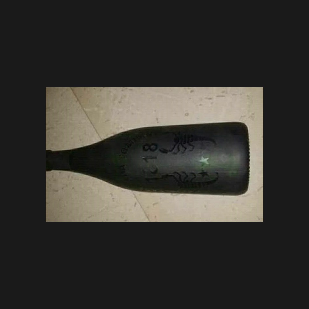 Vintage Skorpios 1818 Embossed Green Glass Bottle